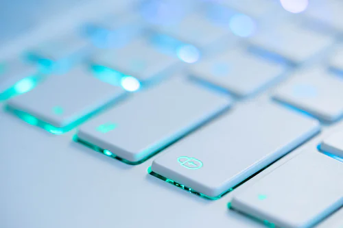 Keyboard that emits blue light.